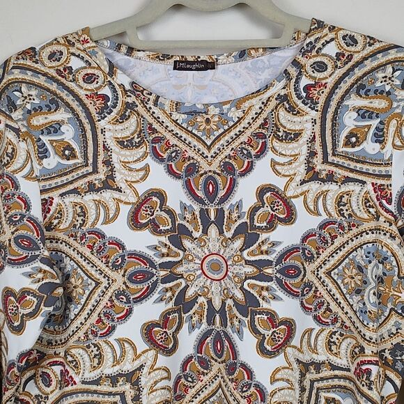 J. McLaughlin Signature Tee Catalina Cloth Paisley 3/4 Length Sleeve Top - Picture 5 of 9